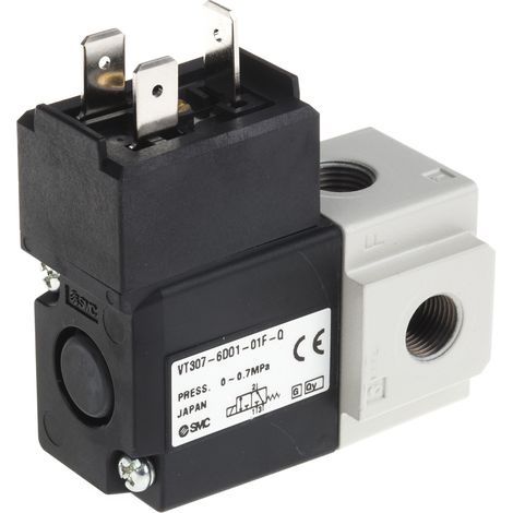 Electrodistributeur pneumatique SMC série VT307 fonction 3/2, Bobine/Bobine, G 1/8, 12V c.c. ( Prix pour 1 )