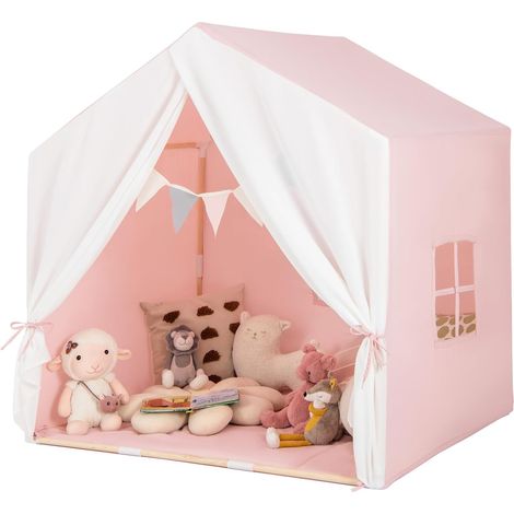 Costway – Tente de jeu tipi pour enfants 131 x 91 x 131 cm – Tapis en coton lavable – Cadre en bois pour 2-3 enfants – Intérieur et extérieur