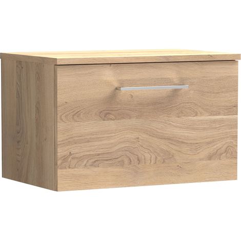 Nuie Arno Wall Hung 1-Drawer Vanity Unit with Worktop 600mm Wide - Bleached Oak (1/4)