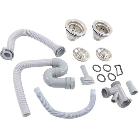 Tuyau de Vidange pour Évier de Cuisine Serti en Acier Inoxydable avec Double Drain et Coude en S - Kit de 12 Pièces pour Salle de Bain (1/5)