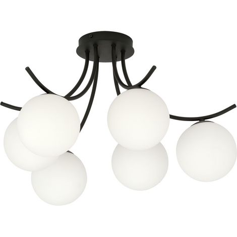 Lampada a Soffitto Boston, Acciaio verniciato a polvere, Vetro, Nero, Bianco, 70x37x65 cm (1/5)