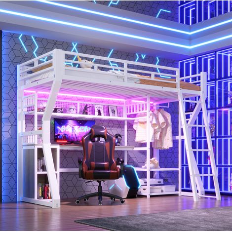 Bett Hochbett Schreibtisch Lichtleiste 90 200 OKMYHOME (1/5)
