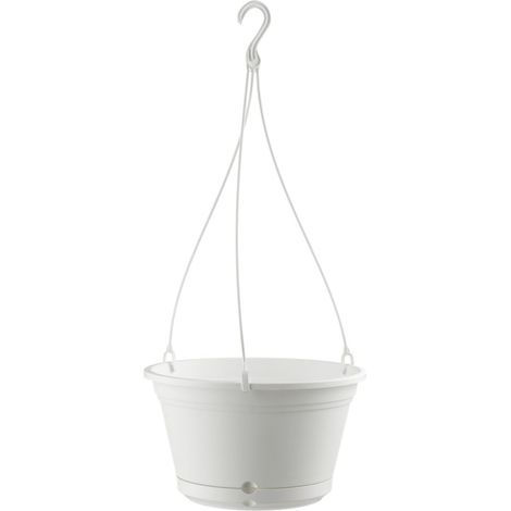 Vaso da appendere con gancio e riserva d'acqua per balcone "Elements Air" per fiori e piante -Bianco (1/4)