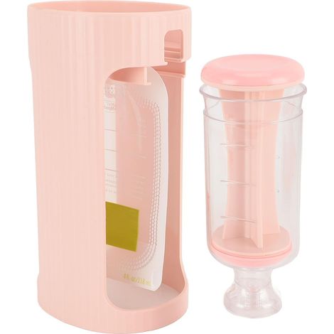Station de pressage de fruits pour bébé - Pour aliments faits maison pour bébé - Purée de fruits en plastique - Machine de remplissage de sacs de nourriture pour bébé avec 10 sacs de 118 ml (rose) (1/5)