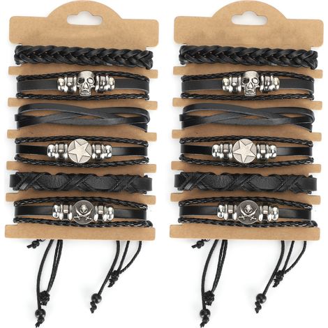 12pcs HandKnitted Bracelet Cow Split Leather Unisex Braided Fashionable Wrist Cuff Decoration (1/5)