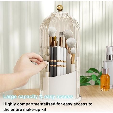 Organisateur Maquillage Rotatif, Organisateur de brosse de maquillage transparent anti-poussière rotatif à 360 ° avec couvercle pour coiffeuse salle de bain chambre (transparent)