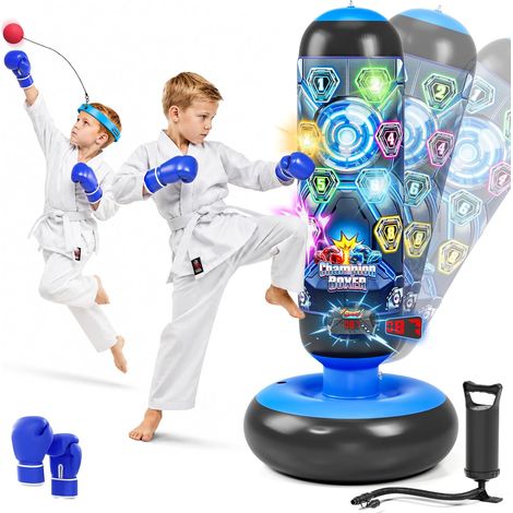 électronique punching ball enfants pour enfants de3-8ans, 1,5m sac de frappe sur pied avec lumière (1/5)