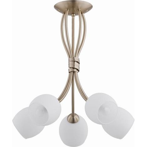 Alfa BUENA Brass/Gold Metal Ceiling Light, 5-Light Flush Mount Lamp with White Shades, Modern Classic for Living Room Dining, E14 5x10W, 43cm, IP20 Indoor (1/2)