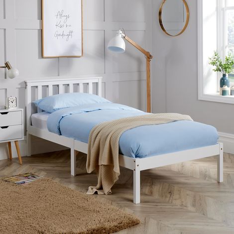 Single Pine Solid Wood Bed 3ft White Low End Slatted Base Furniture Headboard (1/5)