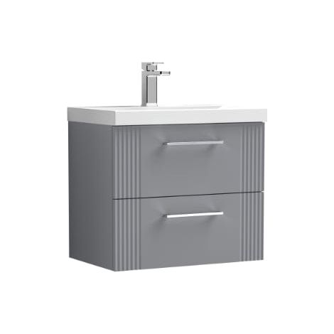 Nuie Deco Satin Grey 600mm Wall Hung 2 Drawer Vanity Unit and Mid Edge Ceramic Basin - DPF293A (1/5)