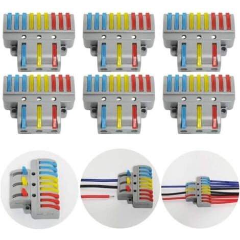 Terminales de conexión, 6 conectores eléctricos con palanca de accionamiento, terminal de conexión eléctrica automático compacto, 3 entradas y 9 salidas, con tornillos de montaje.