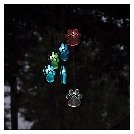 Carillon solaire lumineux pour animaux de compagnie (6 pièces), motif empreintes de pattes, étanche, changement de couleur, pour balcon, jardin ou terrasse. Décoration pour animaux de compagnie d'exté (1/5)