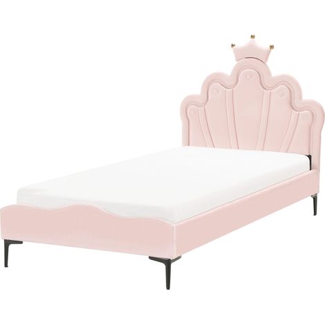Kinderbett Krone Samtstoff RUBIAN 90 x 200 cm mit LED-Beleuchtung Rosa