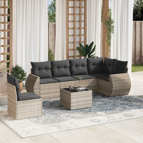 vidaXL Set Divani da Giardino 7pz con Cuscini Grigio Chiaro Polyrattan (1/3)