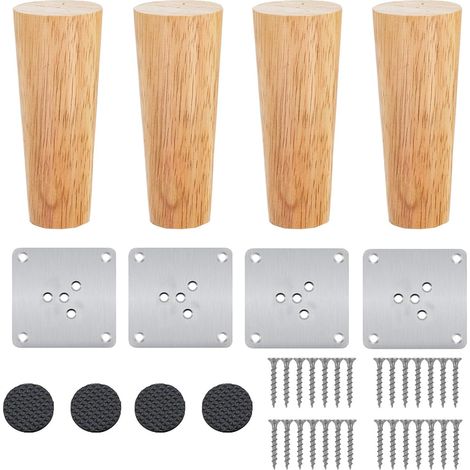 Set di 4 gambe per mobili in legno, gambe affusolate, gambe rotonde per tavolo in legno di rovere naturale con viti per mobili fai da te, divani, poltrone, poltrone letto, sedie, armadi, comodini, gua (1/5)