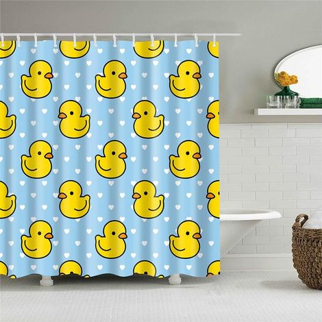 Waterproof Shower Curtain with 12 Hooks, Machine Washable, Very Suitable for Bathrooms (Yellow Duck, 150x180cm) (1/5)