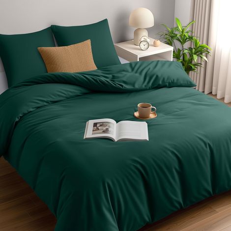 Housse de Couette 240x260 cm avec 2 Taies d'oreiller 65x65 cm (Émeraude)- Parure de Lit 240 x 260 cm - Ensembles de Housses de Couette en Microfibre brossée Douce (1/5)