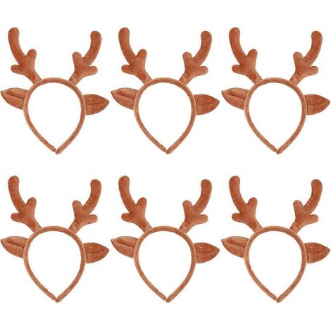 Lot de 6 serre-têtes décoratifs en peluche à bois de cerf pour Noël, pour enfants (marron clair)-24.50X20.00X1.50CM-Brown