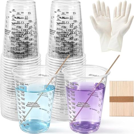 gobelets mélangeurs en résine époxy, transparents, avec graduation, gobelets mélangeurs de peinture, avec bâtonnets de mélange pour mélanger les liquides, la résine (1/5)