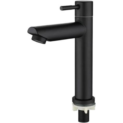 TAISHENGDA-Robinet de salle de bain noir à bec droit, robinet d'eau froide en acier inoxydable, mitigeur avec flexible, adapté aux éviers et lavabos. (1/5)