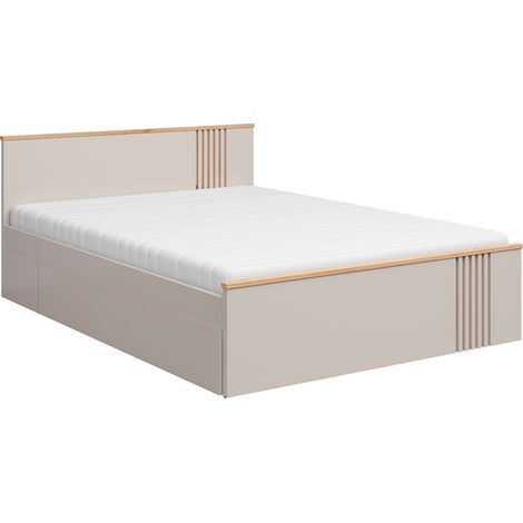 Letto matrimoniale con base Ezra cashmere e marrone 160x200cm (1/4)