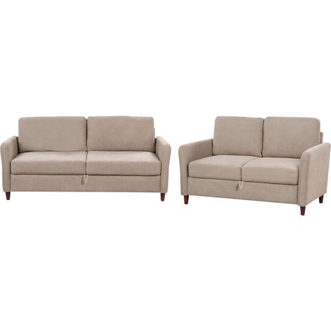 Living Room Set 5 Seater MARE Fabric Taupe with Storage