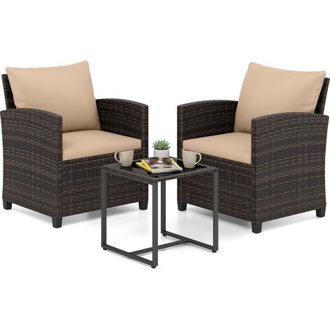 COSTWAY Set Mobili Da Giardino In Rattan Set Da Conversazione Da Patio Salotto Da Esterno A 3 Pezzi Salottino Da Balcone Arredo In Vimini Per Cortile 2 Person (1/5)
