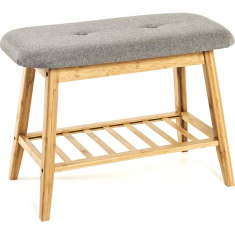 HAKU Möbel Panca per scarpe bambù, grigio, Bamboo, tessuto - Dim. L 60 cm x A 44 cm x P 30 cm, Stile Boemo (1/4)