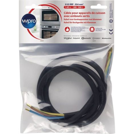 Câble H05 Rrf 3g4 Sans Prise - Longueur 1,45m Pour Appareils De Cuisson  5750 Watts - Wpro