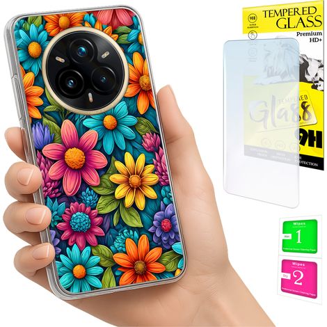 Custodia per Realme 14 Pro+ 5G / 14 Pro Plus 5G con foto, retro con fiori e vetro (1/5)