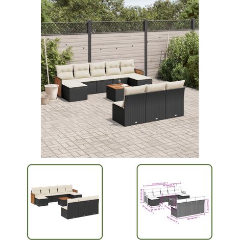 The Living Store Salon de jardin 11 pcs avec coussins noir résine tressée - Ensemble Salon De Jardin - Meuble Extérieur - Jardin Design - Mobilier De Jardin - Chaise Lounge