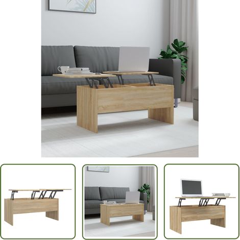 The Living Store Table basse chêne sonoma 102x50,5x46,5 cm bois d'ingénierie - Table Basse - Meuble Salon - Table D'appoint - Table En Bois - Design Moderne (1/5)
