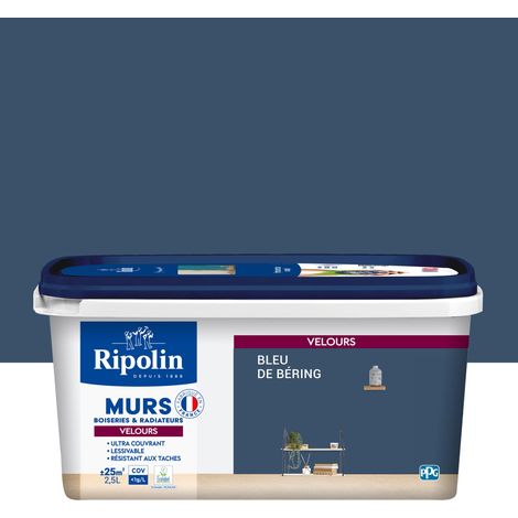 Ripolin – Peinture murale à effets velours 2,5L – Bleu de Bering – Finition douce et élégante – Ultra couvrante pour murs et boiseries (1/5)