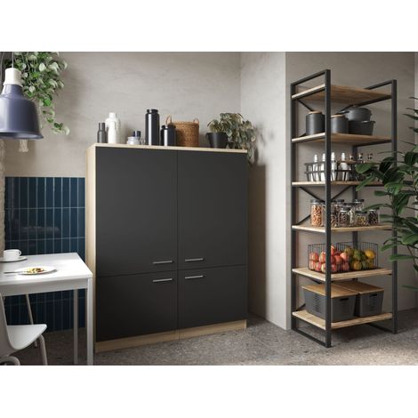 Haushaltsschrank Putzschrank Schrank 120 cm Eiche Sägerau Schwarz Merle Respekta