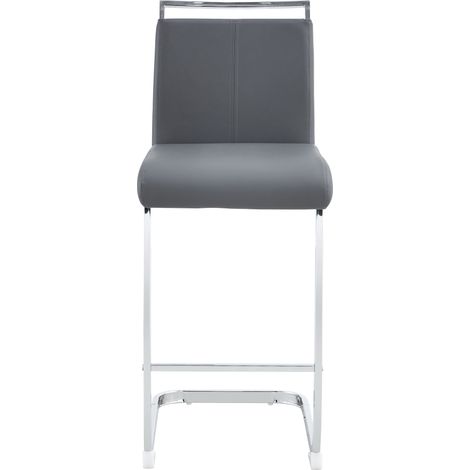 ELVMI Set di 2 Sgabelli da Bar con Schienale e Poggiapiedi, Pelle PU e Metallo, Grigio Scuro e Argento (1/5)