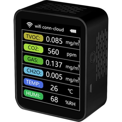 Détecteur qualité air portable Tuya WiFi 6 en 1 – COV CO2 CH2O température humidité, app mobile, pour maison/bureau