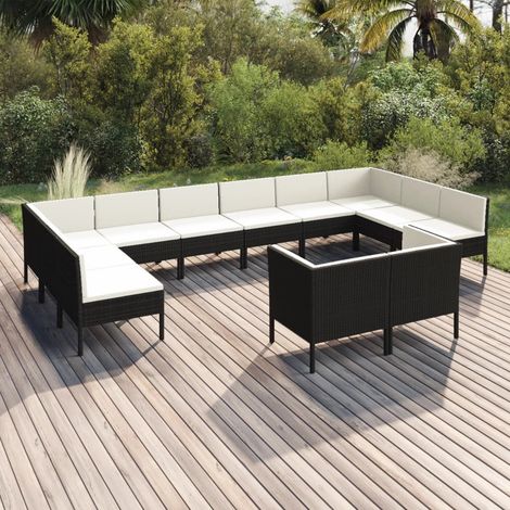 12-tlg. Garten-Lounge-Set mit Auflagen Poly Rattan Schwarz (1/5)