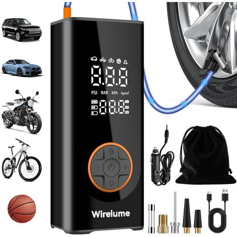 Gonfleur de pneus sans fil compresseur d'air portable pompe à pneus de voiture numérique DC 12V 150PSI pompe à air électrique pour pneus de véhicule/vélo/gonflables avec préréglée et arrêt automatique (1/5)