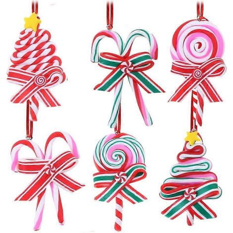 Lot de 6 décorations de Noël en forme de cannes de Noël géantes, sucettes à suspendre (1/4)