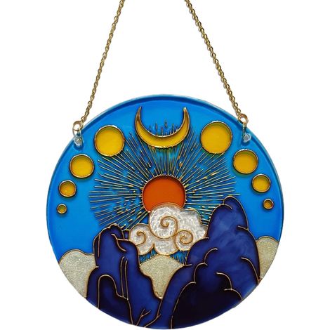 Ola Decor Lunar Solar-Lichtfänger 22x22cm Mehrfarbig Acryl Vormontierte Kette Fenster Wand Außendekoration (1/5)