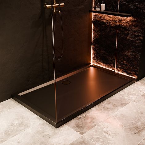 Signature Dusk Low Profile Matt Black Rectangular Shower Tray 1000mm x 800mm (inc Waste)
