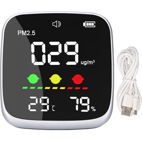 Rilevatore di qualità dell'aria PM2.5, tester portatile per la qualità dell'aria con termometro e igrometro, adatto per casa, ufficio e viaggi. (1/5)
