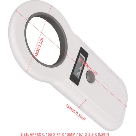 Lecteur de puces pour animaux de compagnie rechargeable, Bluetooth 2,4 GHz, 134,2 kHz/125 kHz, scanner RFID portable blanc