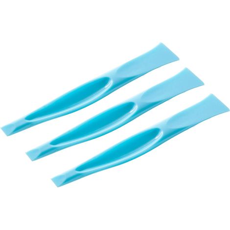 Espátula de plástico, raspador de etiquetas, pelador, abrelatas, raspador multifuncional de plástico duro, herramienta de limpieza antiarañazos, juego de 3, azul.