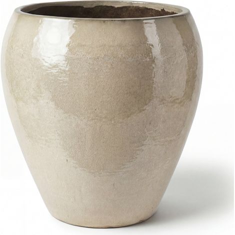 Pot grande taille d'extérieur LAFONTAINE2 67x68cm crème, fait main en terre cuite émaillée, résistant au gel