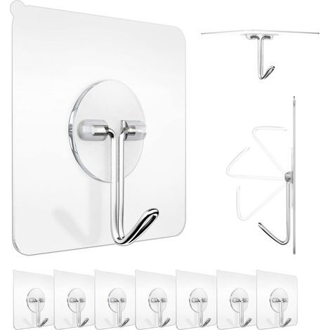 Adhesive Wall Hooks 10 Pcs, 6 x 6cm - Stainless Steel Wall Hook for Home, Kitchen, Bathroom - Maximum Load: 5 kg - Ideal for (1/5)