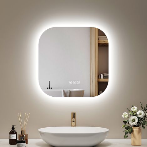 EMKE Quadratischer 50cm LED Badezimmerspiegel mit Antibeschlag 3 Farben des Lichts Dimmbar