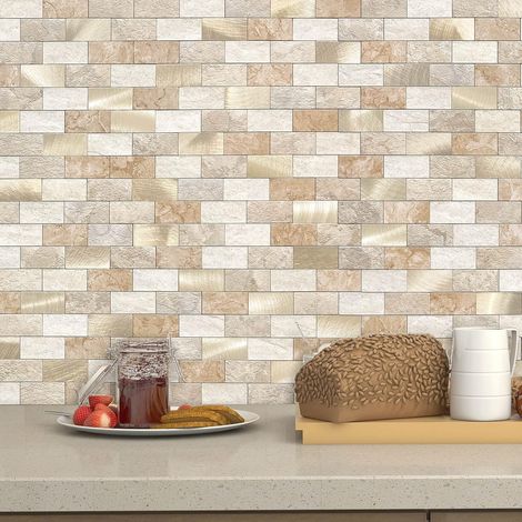 Carreaux autocollants 3D pour murs, cuisine, crédence - Panneaux muraux imperméables pour salle de bain - Motif brique - Marron (1/5)