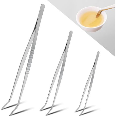 Set di 3 pinze da cucina in acciaio (20 cm, 25 cm, 30 cm), pinze da cucina professionali, pinze da cucina professionali, pinze da cucina in acciaio inox, bistecche, barbecue (angolate) (1/5)