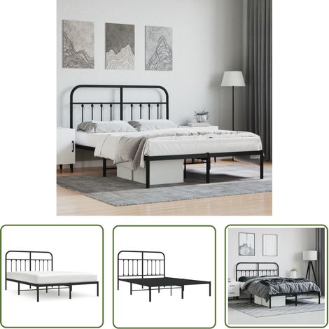 The Living Store Cadre de lit métal sans matelas avec tête de lit noir 140x190cm - Cadre De Lit - Lit Double - Lit Metal - Lit Avec Têtedé Lit - Literie (1/5)
